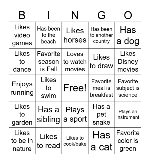 Get to Know You! Bingo Card