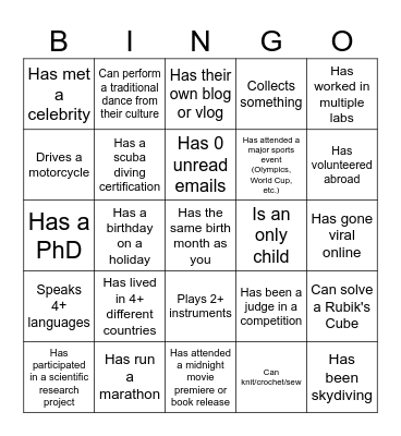 Colleague Bingo Card
