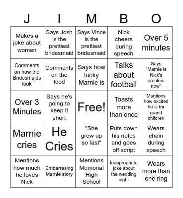 Jimbo Bingo Card