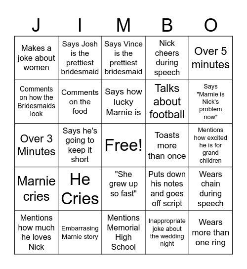 Jimbo Bingo Card