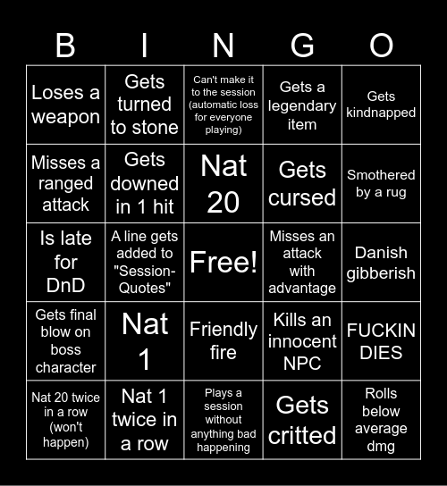 Chaotic Bad Luck Bingo (CBLB) Bingo Card