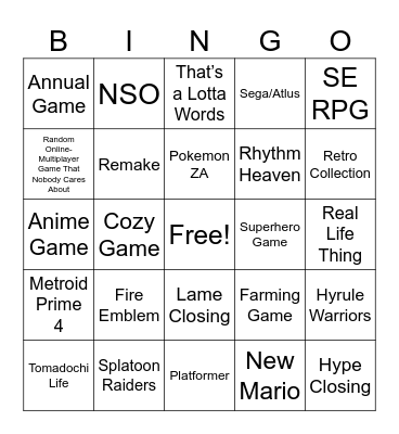 September 12th Direct Bingo Card