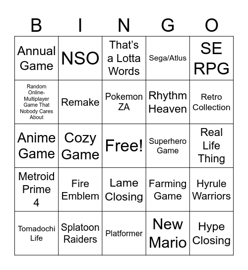 September 12th Direct Bingo Card
