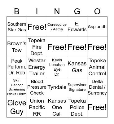 Safety & Health Wellness Fair Bingo Card