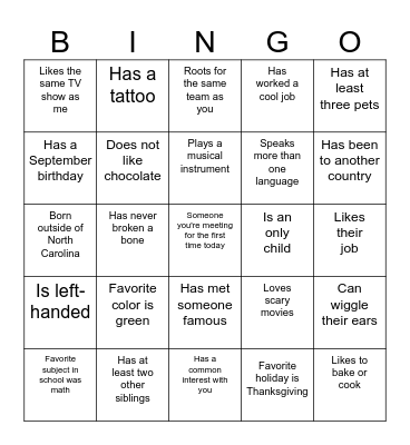 Get to Know You Bingo Card