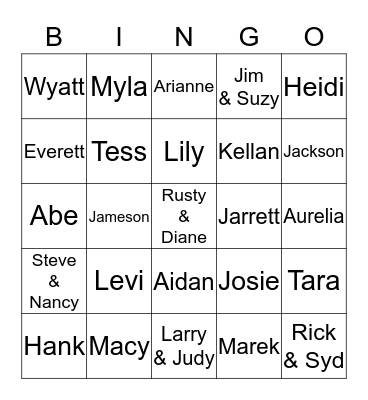 Nelson Family Turkeys Bingo Card