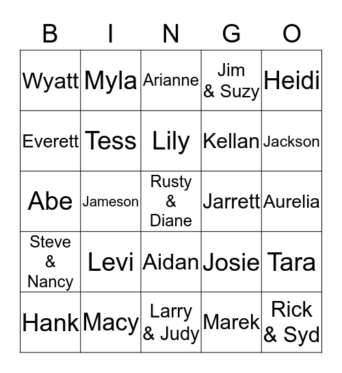 Nelson Family Turkeys Bingo Card