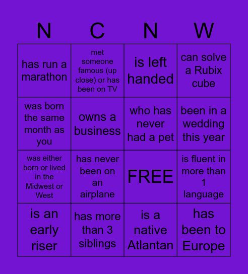 NCNW Bingo  Find a sister that ... Bingo Card