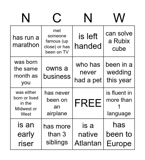 Find a sister that... Bingo Card