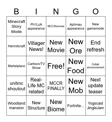 Delulu Minecraft LIVE September 2025 Bingo Card