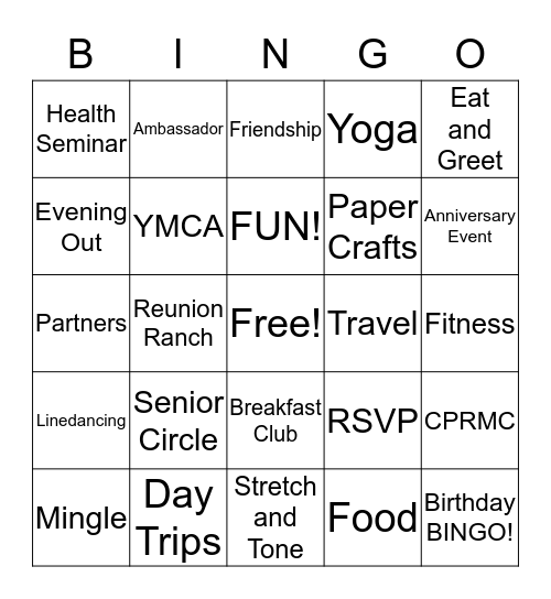 Senior Circle Bingo Card