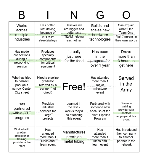 Kickoff Networking Activity - Find Someone Who Bingo Card