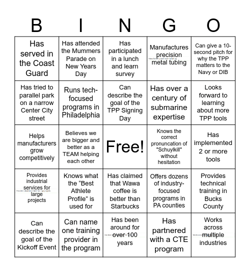 Kickoff Networking Activity - Find Someone Who Bingo Card