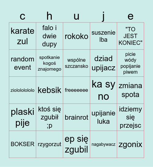 bingo miejskie Bingo Card