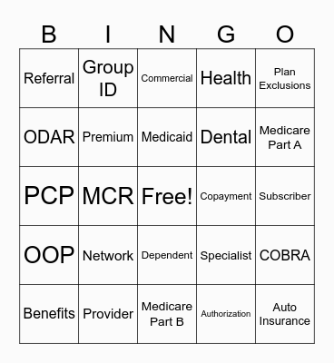 Health Insurance Bingo Card