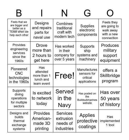Kickoff Networking Event - Find Someone Who Bingo Card
