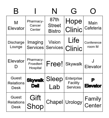 Froedtert Project SEARCH Bingo Card