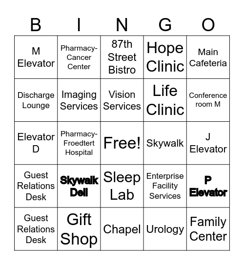 Froedtert Project SEARCH Bingo Card