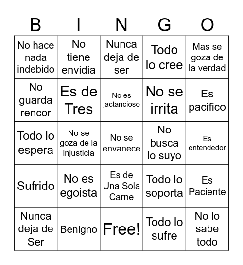 Bingo Matrimonial-El Amor Bingo Card