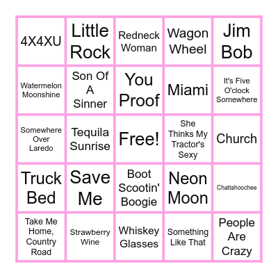 Country Hit Songs Bingo Card