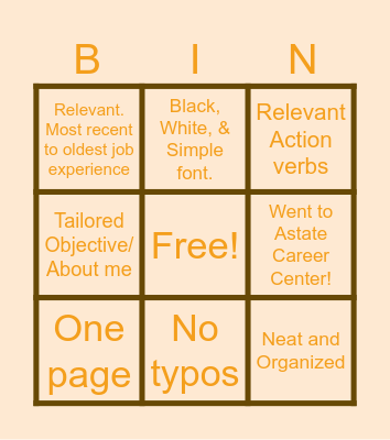 Resume Bingo! Bingo Card
