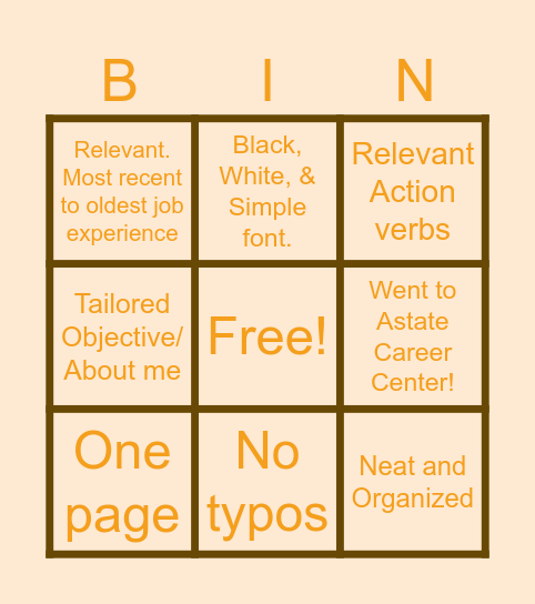 Resume Bingo! Bingo Card