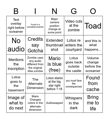 Big Star Secret Bingo Card