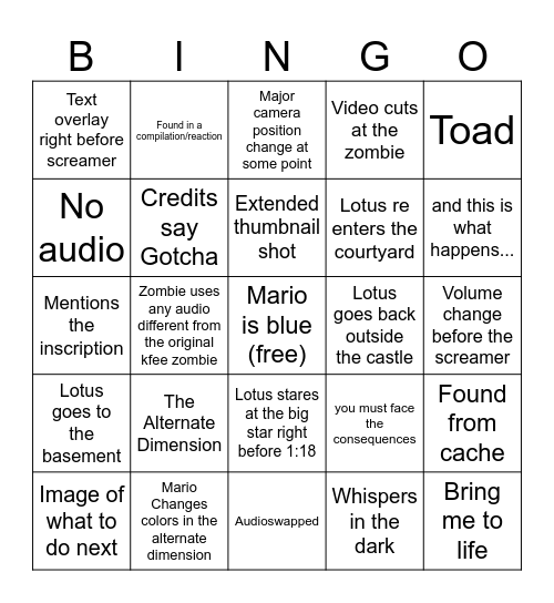 Big Star Secret Bingo Card