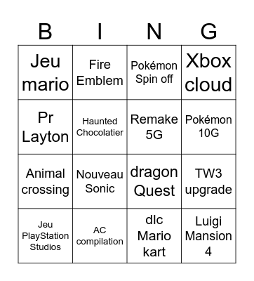 Nintendo Direct Bingo Card