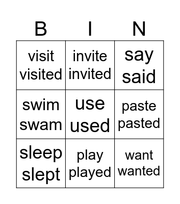 Lottery of Verbs Bingo Card