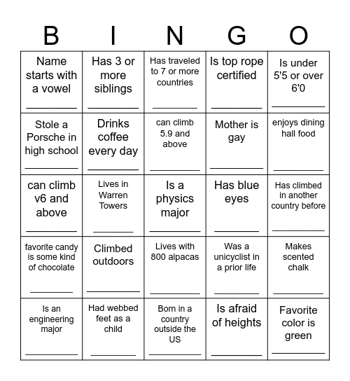 BUCC BINGO Card