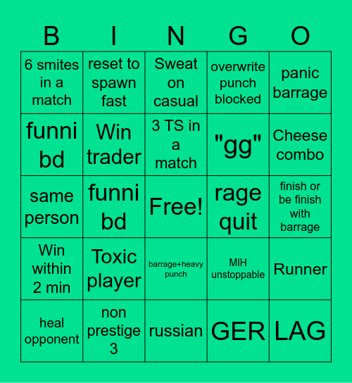 MOPINGO Bingo Card