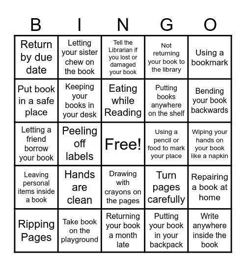 Book Care Bingo Card
