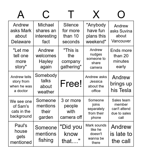 ACTXO Bingo Card