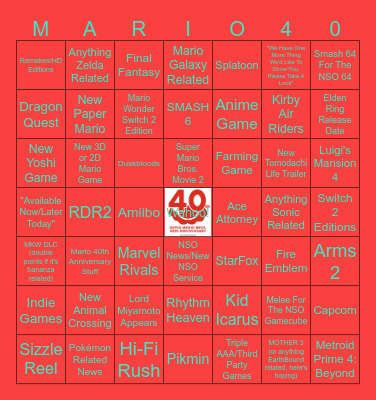 NINTENDO DIRECT - 9.12.25 BINGO Card