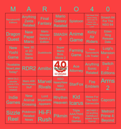 NINTENDO DIRECT - 9.12.25 BINGO Card