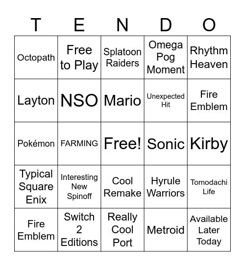 Chicken Tendo Bingo Card