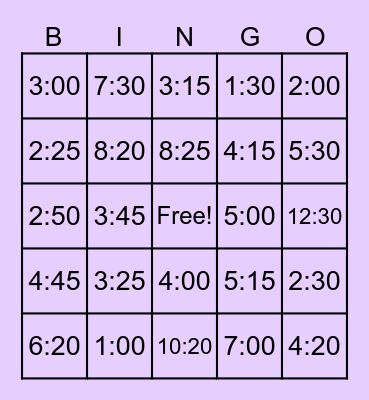 Telling time in Spanish Bingo Card