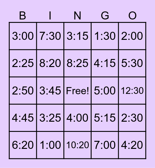 Telling time in Spanish Bingo Card