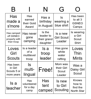 Girl Scout Service Unit Bingo Card