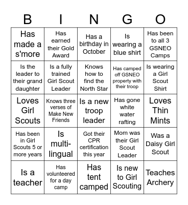 Girl Scout Service Unit Bingo Card