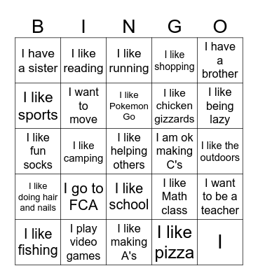 Things in Common Bingo Card