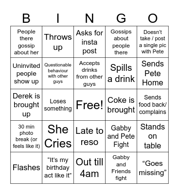 Bday Drama bingo Card