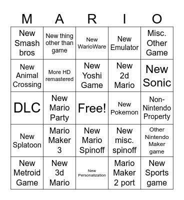 Nintendo Direct bingo Card