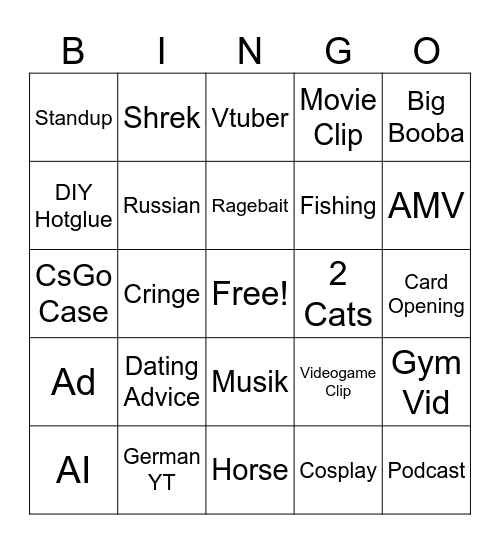 YT Short Bingo Card