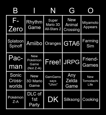 GamGamsVT Direct Prediction BINGO Card