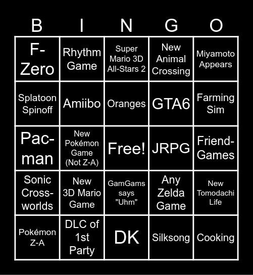 GamGamsVT Direct Prediction BINGO Card