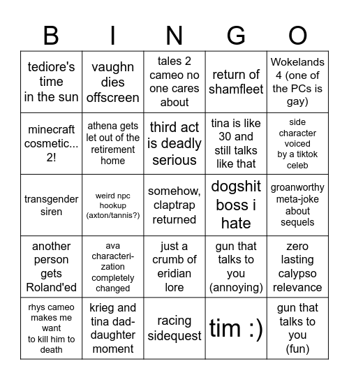Borderlands 4 BIGNO Bingo Card
