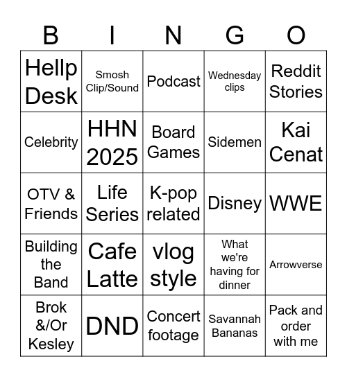 Untitled Bingo Card