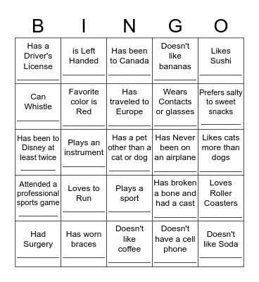 Find Someone Who...... Bingo Card